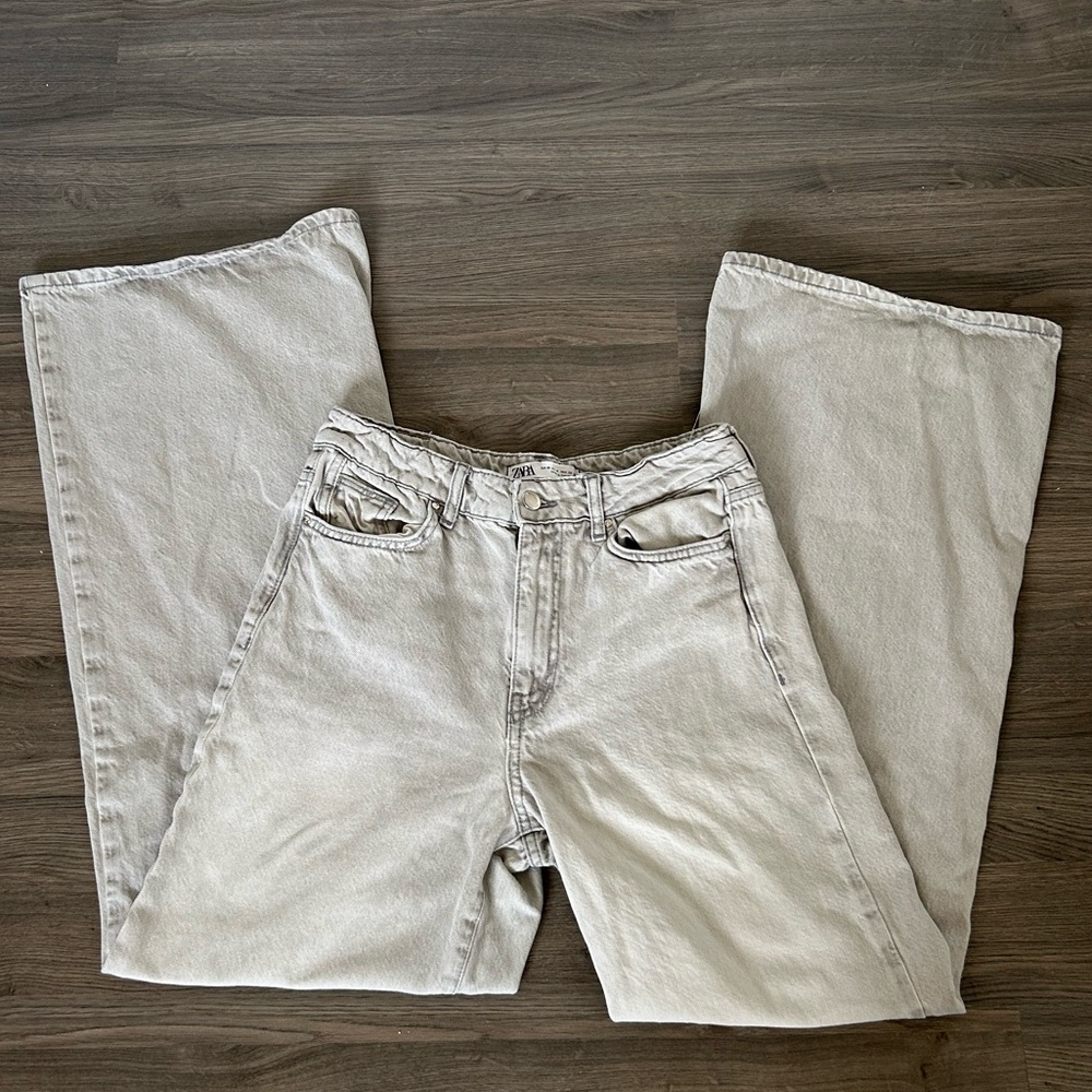 Grey Zara High Rise Wide Leg Baggy Jeans